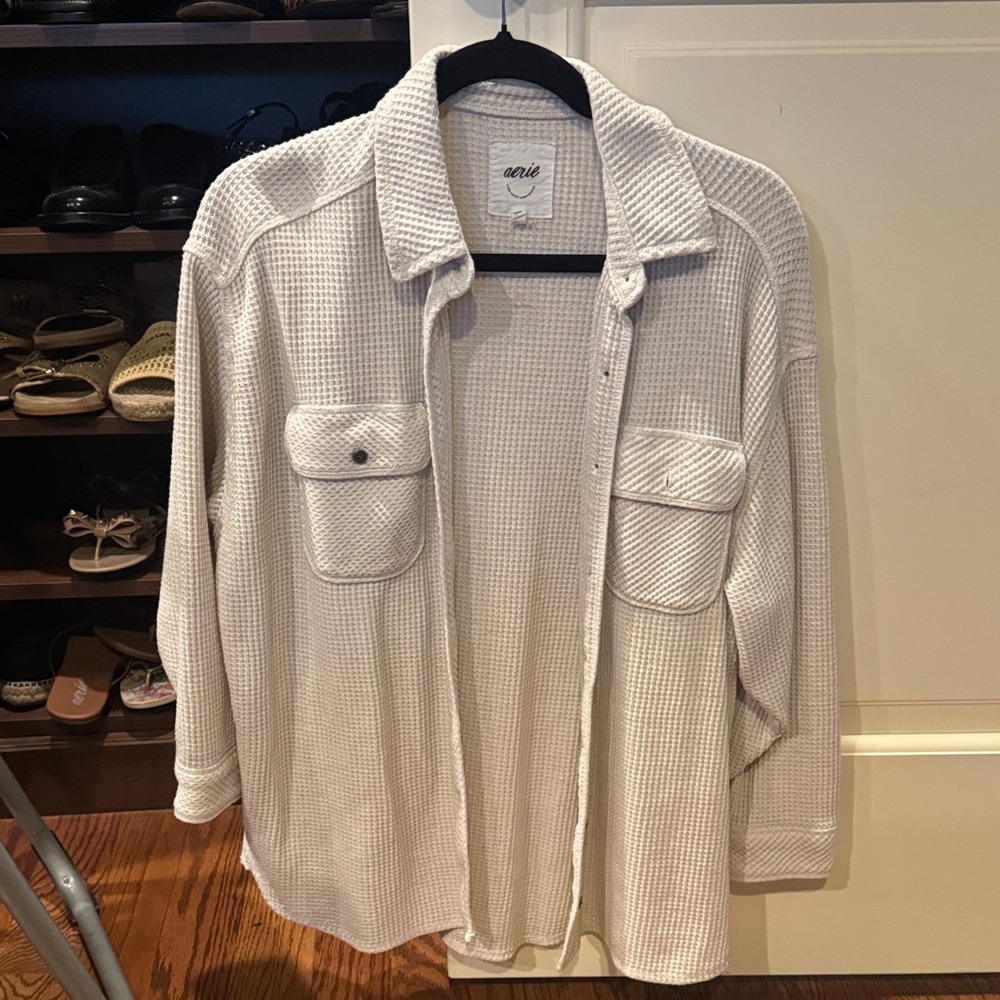 Aerie Off-White woman Waffle Shirt Jacket